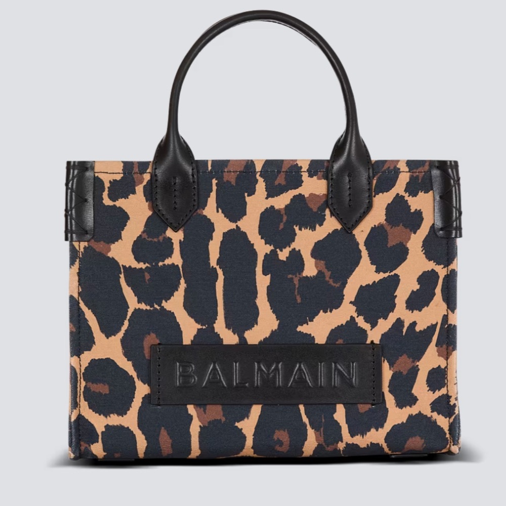 NWT Authentic Balmain B-Army Small Leopard Canvas Tote  w  crossbody